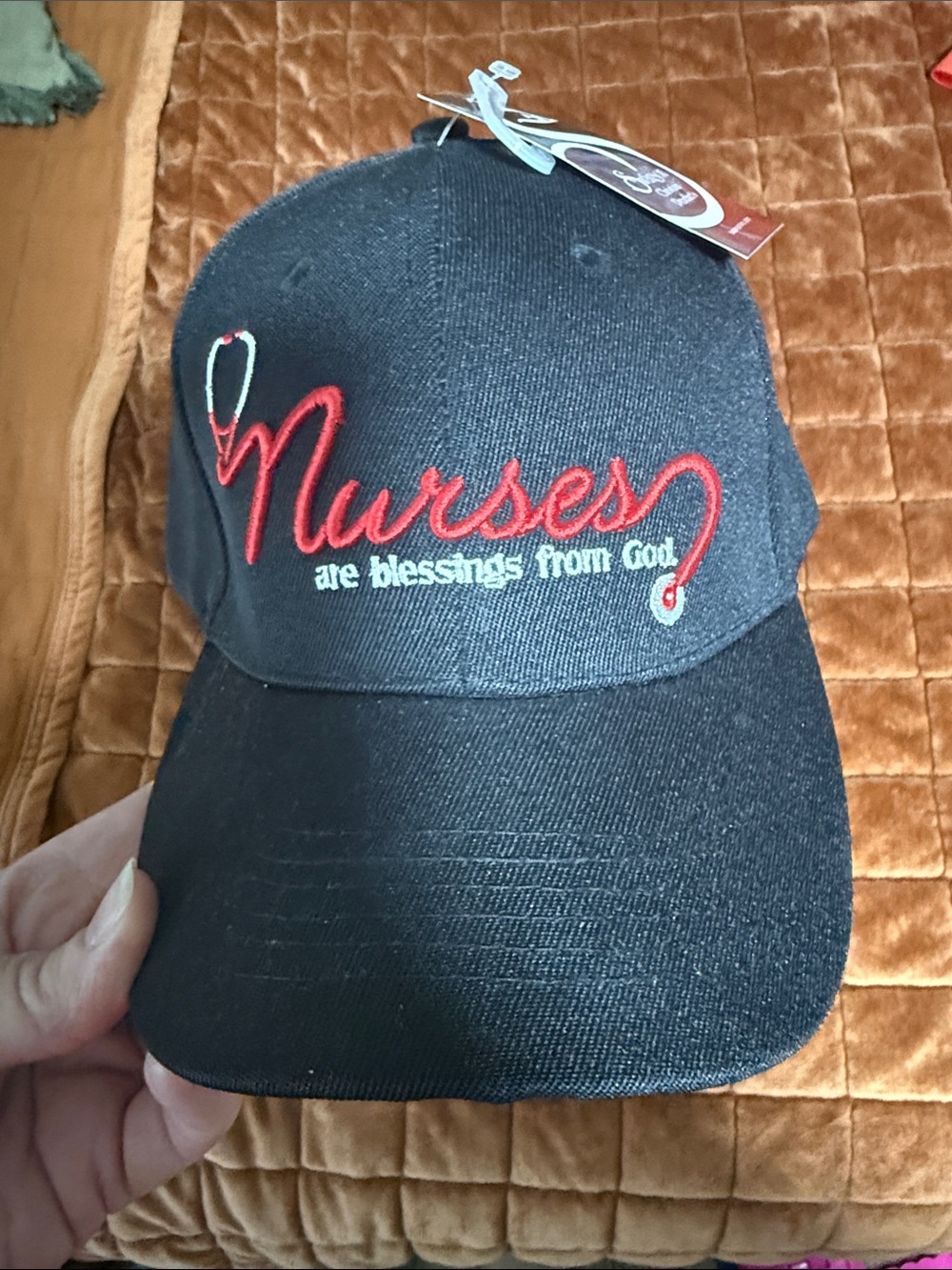 Black Nurses Baseball Cap with Red Embroidery